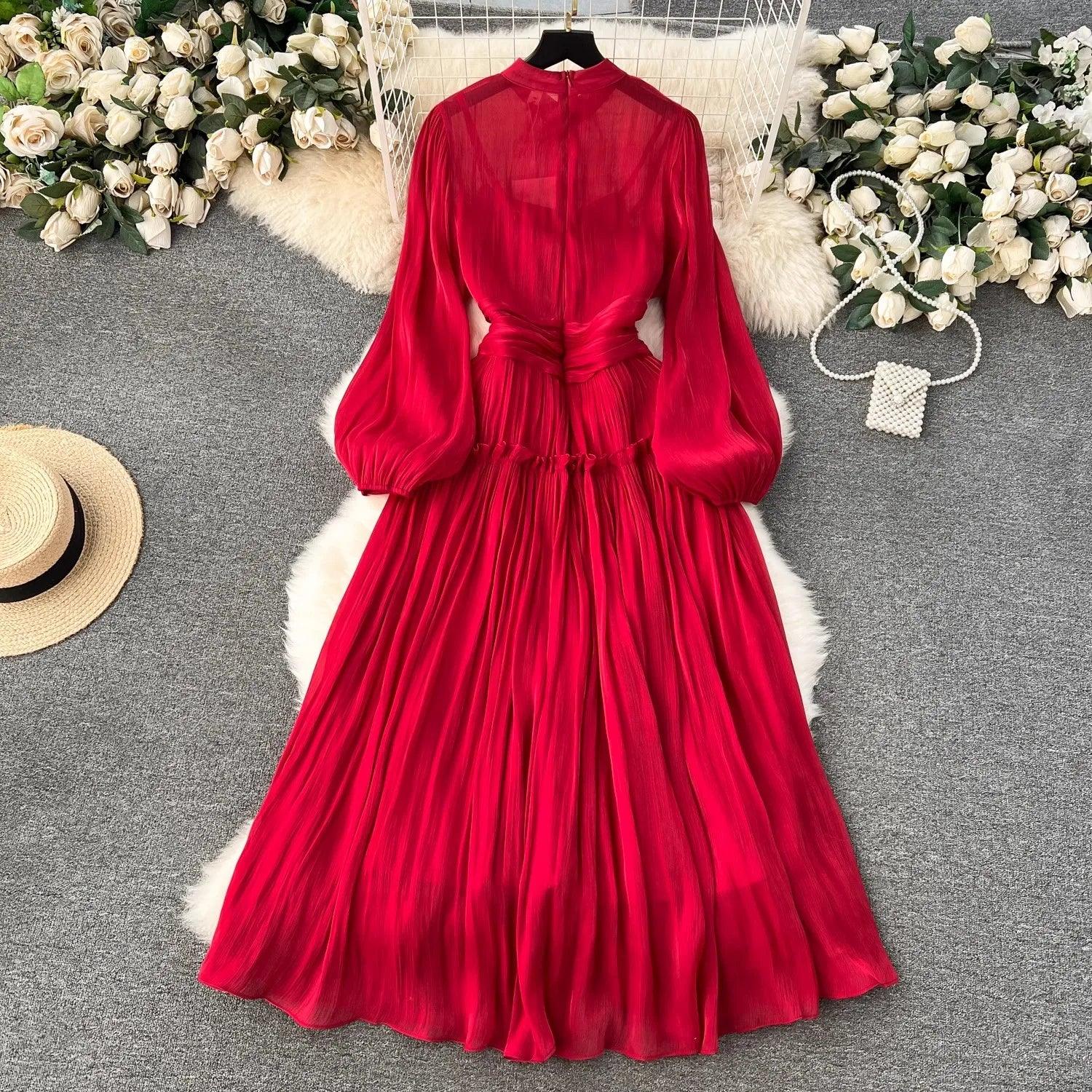 2024 Elegant Red Organza Puff Sleeve Prom Dress - Trendy Mix