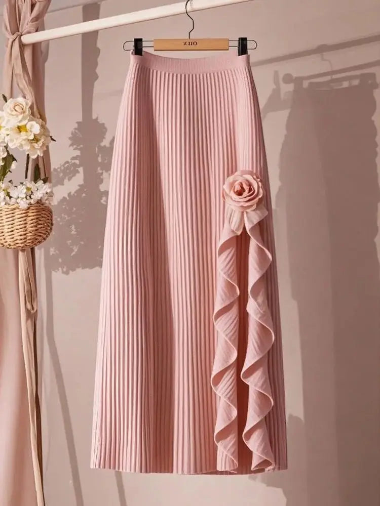 Spring Rose Slim A-line Skirt