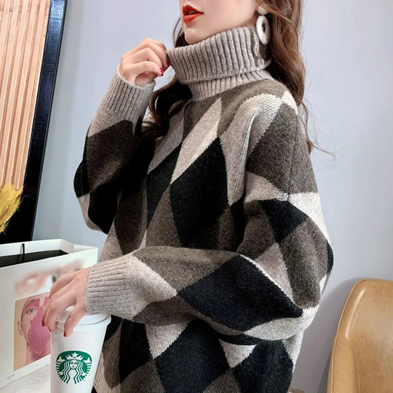 Women Sweater Turtleneck Long Batwing Sleeve Knitted Pullover