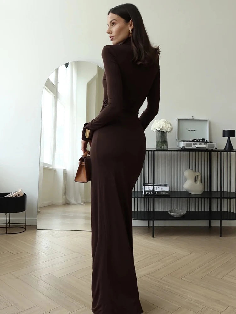 Turtleneck Thigh-High Split Bandage Maxi Dress