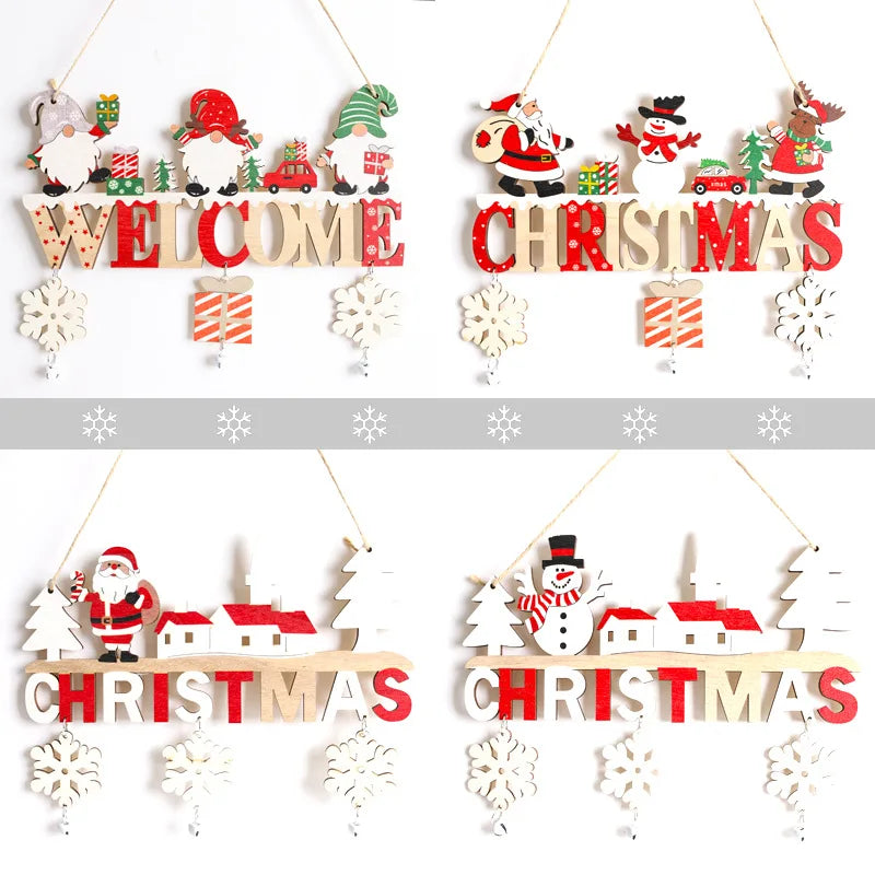 Gnome Santa Claus Wooden Hanging Ornaments 2024 Merry Christmas Decorations for Home Door Xmas Tree Pendants Navidad New Year