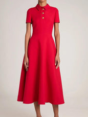 Crimson Elegance: Red Patchwork A-Line Dress - Trendy Mix