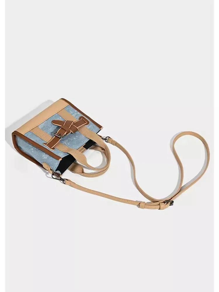 Chic Denim Crossbody Bag with Flap Pocket - Trendy Mix