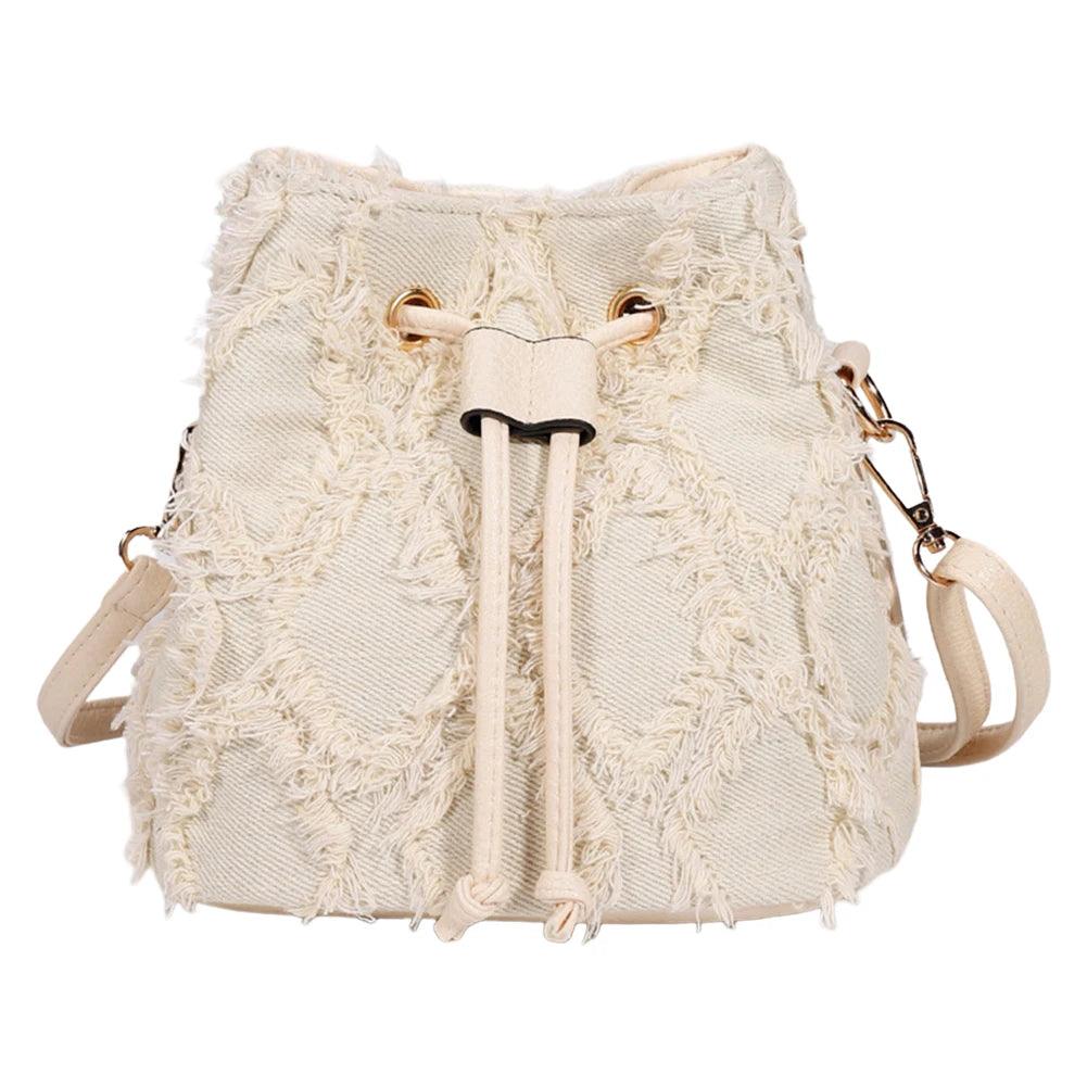 Trendy Denim Bucket Bag with Tassel Detailing - Trendy Mix