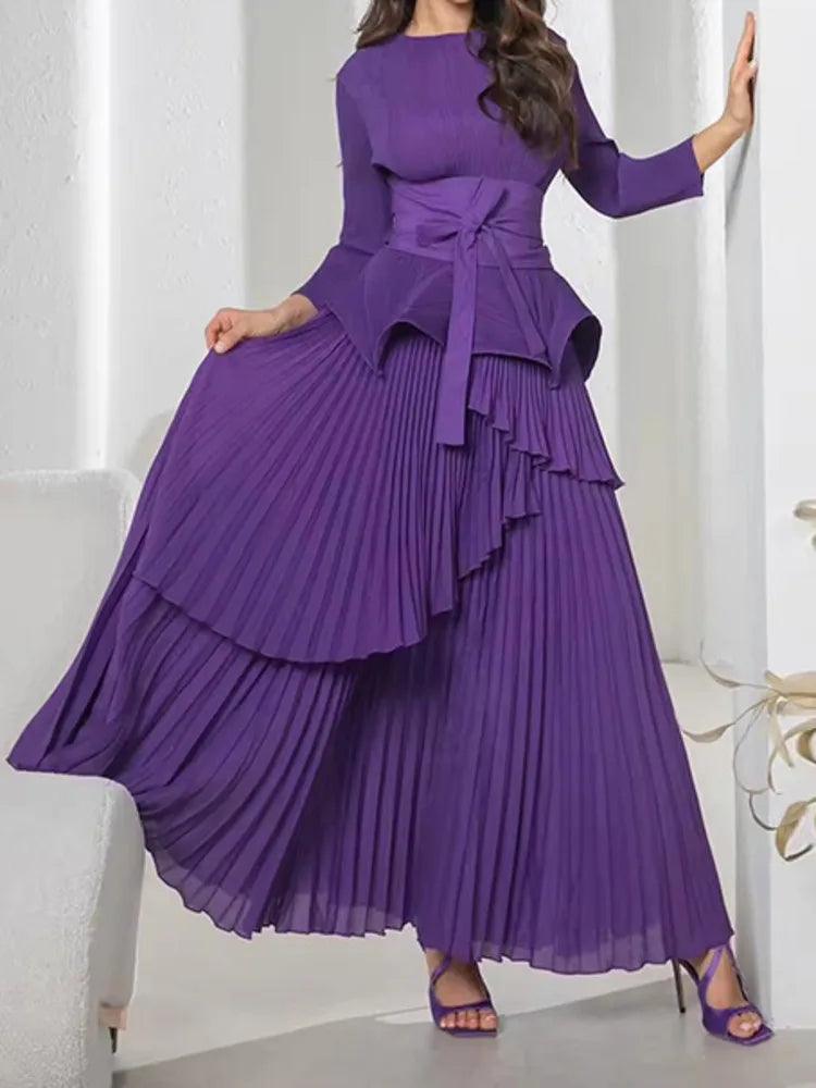 Pleated 2-Piece Party Dress Set for Women - Trendy Mix