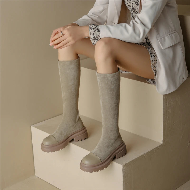 Autumn Winter Slim Stretch Knee-High Leather Boots