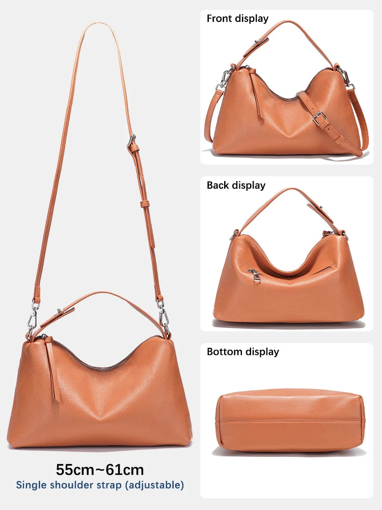 Elegant Genuine Leather Hobo Satchel Bag - Trendy Mix