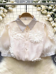 2024 French Chic 3D Flower Blouse - Trendy Mix