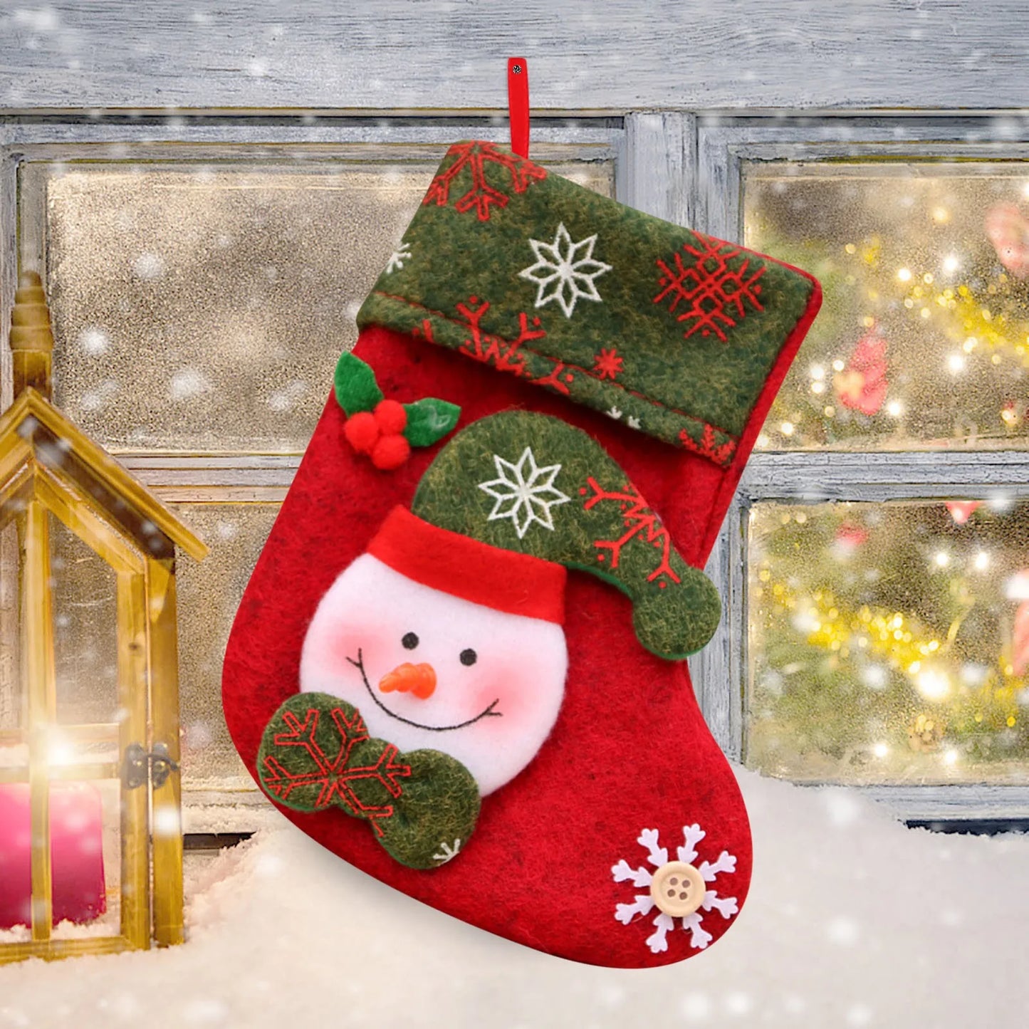 Christmas Stocking with Santa, Snowman, Elk Print