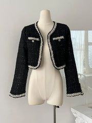 High Quality French Luxury Small Fragrance Tweed Two Piece Set Women Short Jacket Coat + Dress Sets Y2K Streetwear 2 Piece Suit