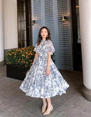 Summer Fashion Vintage Elegant Floral Printing Dress - Trendy Mix