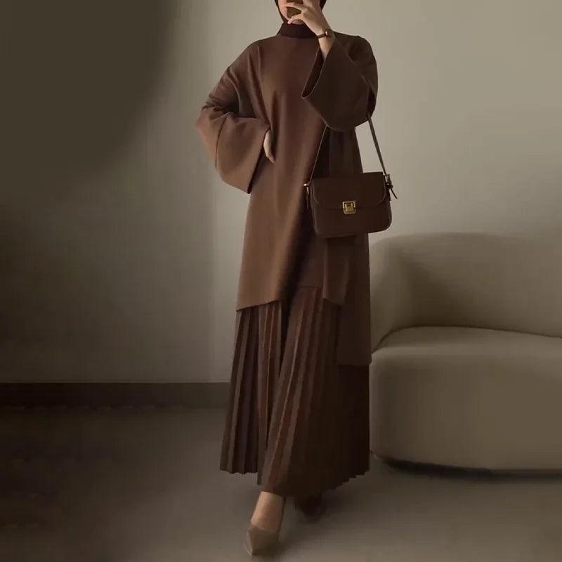 Women’s Round Neck Casual Top & Skirt Set - Trendy Mix