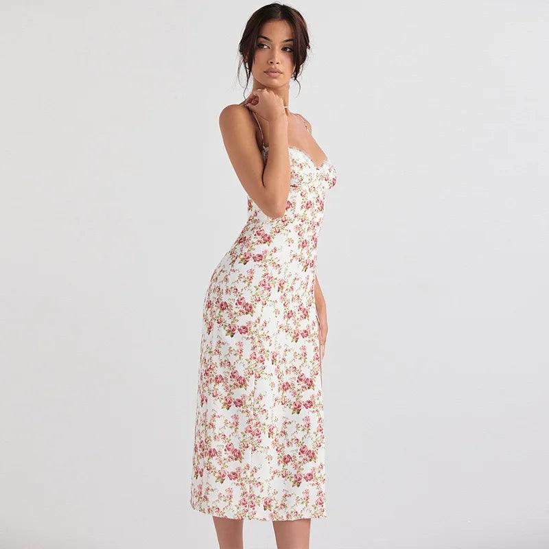 Elegant Floral Lace Midi Dress - Trendy Mix