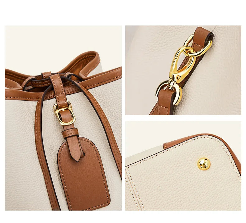 Chic Bucket Leather Crossbody Bag - Trendy Mix