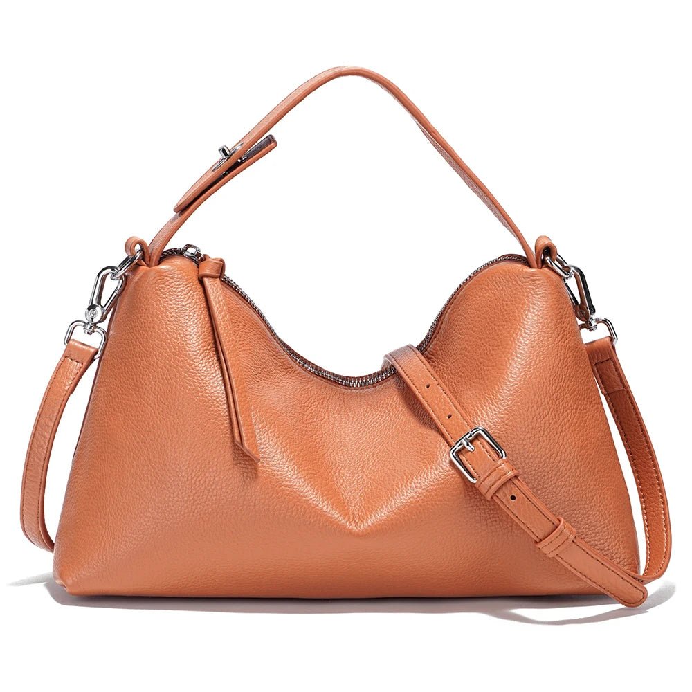 Elegant Genuine Leather Hobo Satchel Bag - Trendy Mix