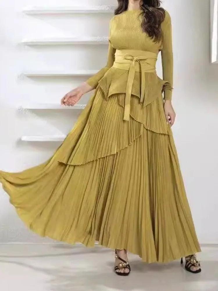 Pleated 2-Piece Party Dress Set for Women - Trendy Mix