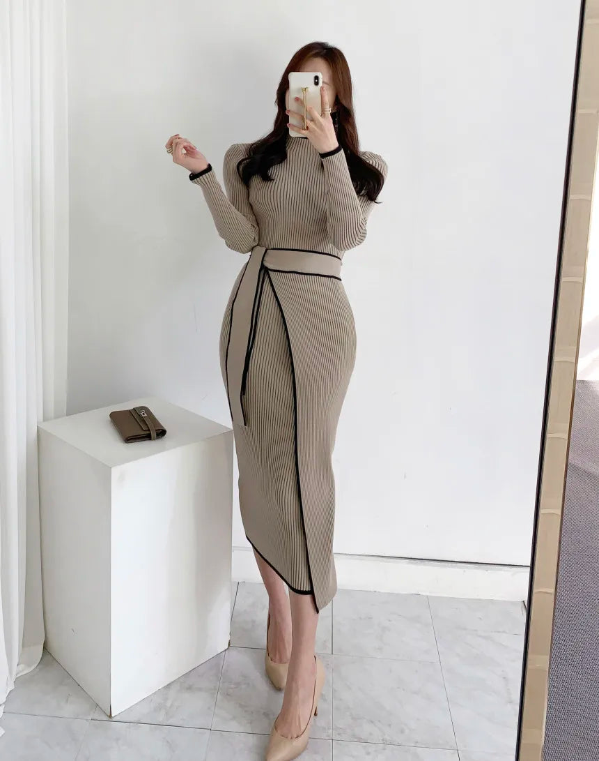 Long Sleeve Women Knitted Dress Autumn Korean Fashion Casual Knit