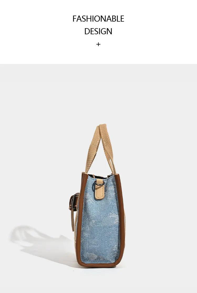 Chic Denim Crossbody Bag with Flap Pocket - Trendy Mix