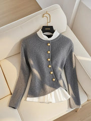 Grey Two-Piece Spliced Knitted Cardigan