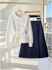 White Knit Sweater & Midi Skirt Set