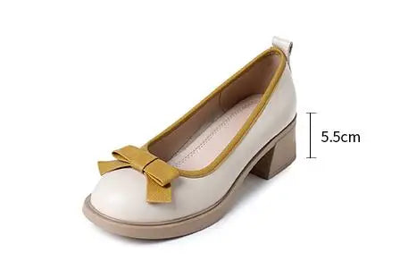 Mixed Colors Bow Genuine Leather Shoes Fashion Pumps Shoes Woman New 2024 Large Size Women Shoes High Heels