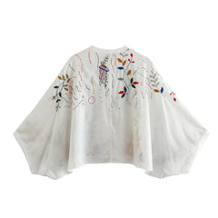 2024 Women Vintage Oversize Embroidered Blouse Shirt Batwing Sleeve V Neck Female Boho Tops - Trendy Mix