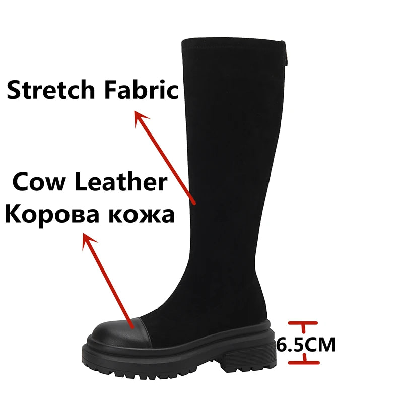 Autumn Winter Slim Stretch Knee-High Leather Boots