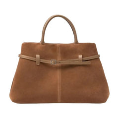 High-Class Camel Suede Leather Tote – Elegant Commuter Briefcase