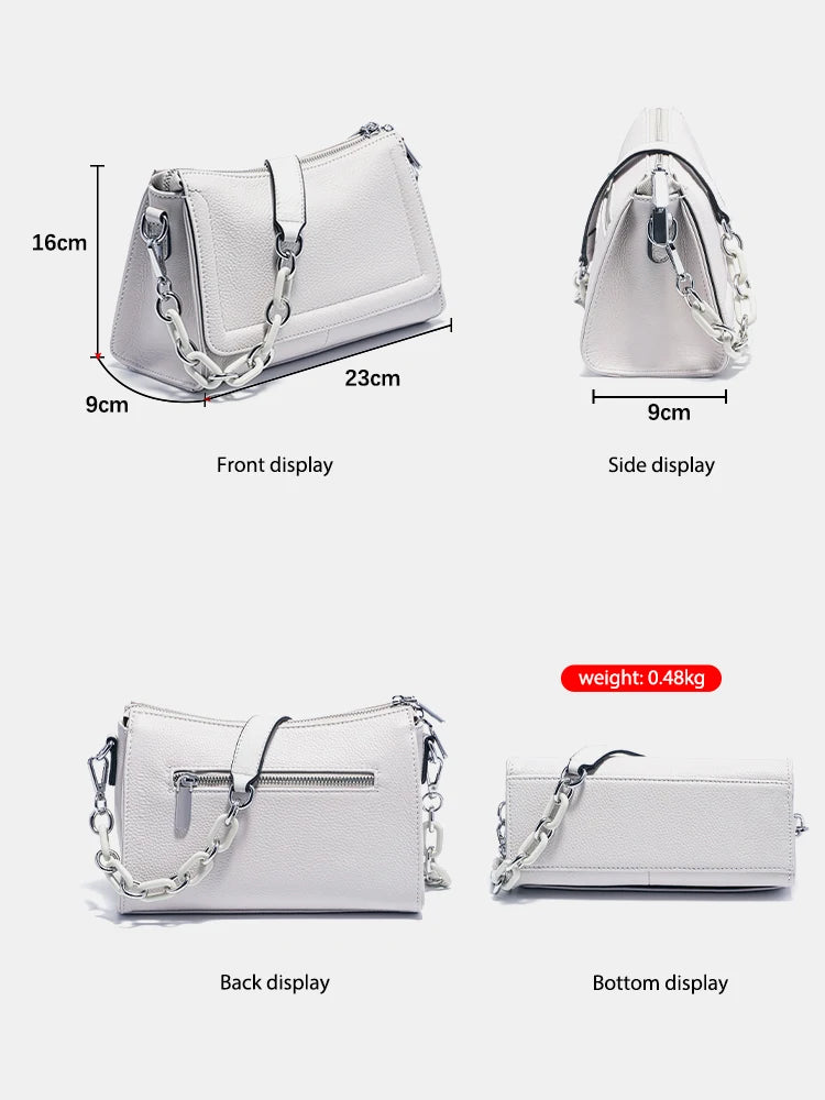 Luxury Soft Leather Top-Handle Bag with Acrylic Chain