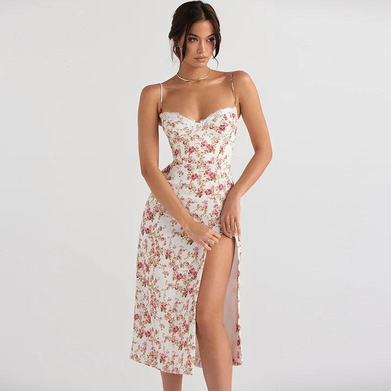 Elegant Floral Lace Midi Dress - Trendy Mix