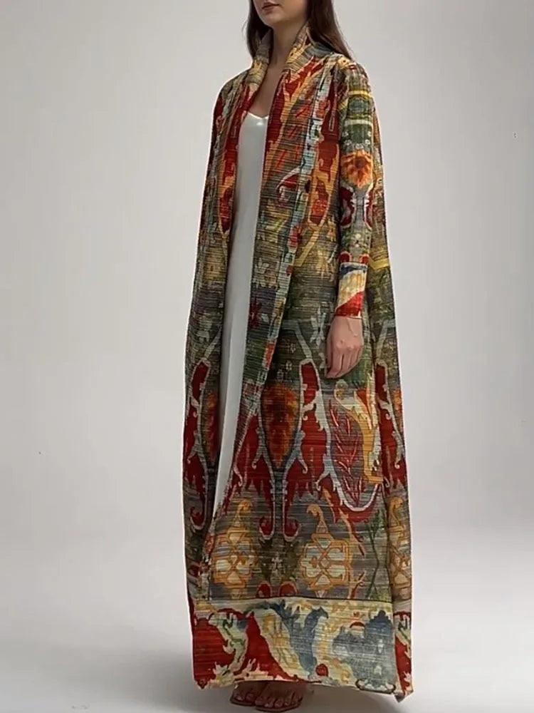 Retro Elegance: Long Printed Trench Coat - Trendy Mix