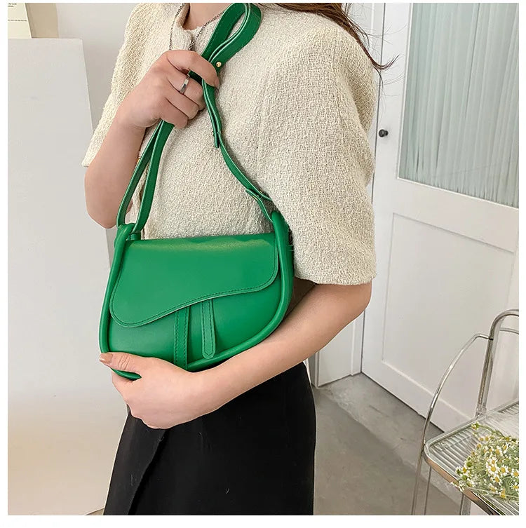 Stylish PU Leather Saddle Bag - Trendy Mix