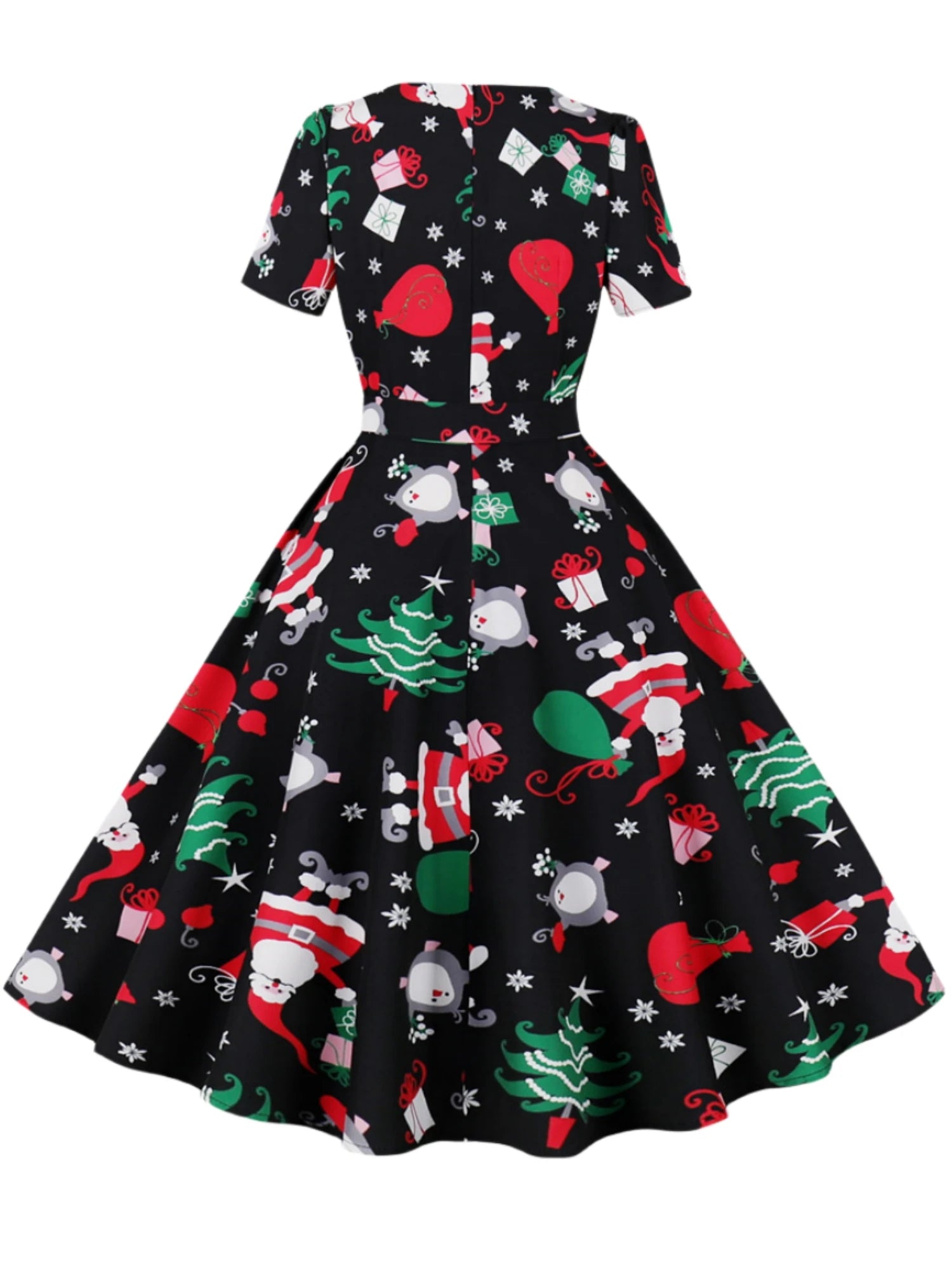 2024 Christmas Print Slimming Knee-Length Dress