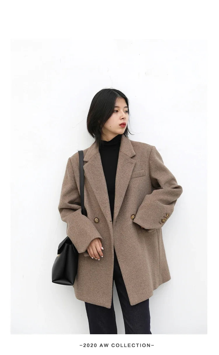 Chic Ven: 2024 Mid-Length Wool Blend Blazer Coat