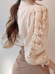 Chic Lace Collar Puff Sleeve Blouse - Trendy Mix