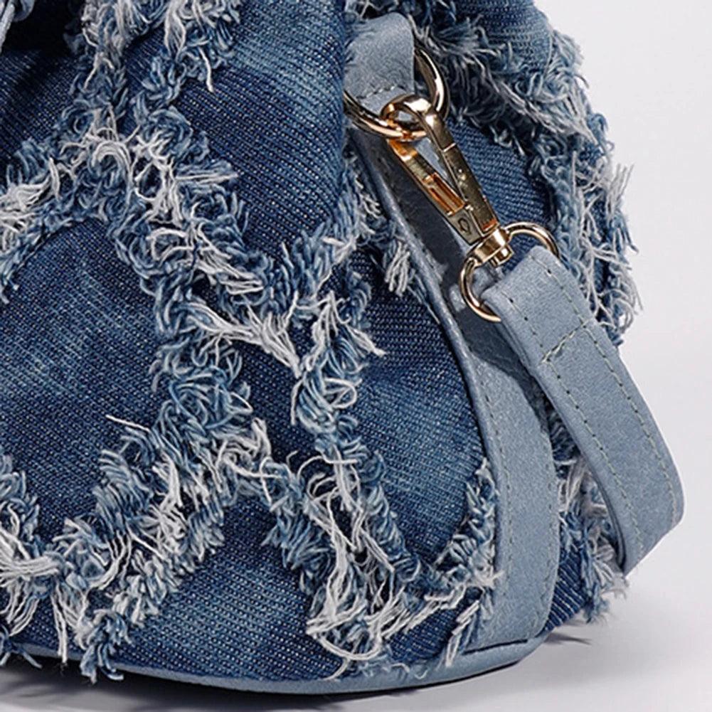 Trendy Denim Bucket Bag with Tassel Detailing - Trendy Mix