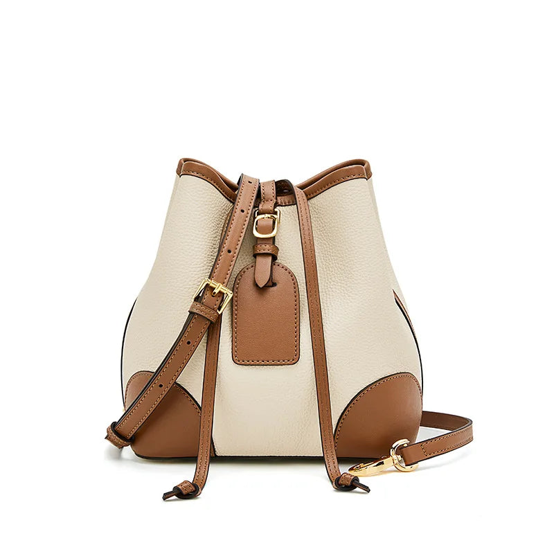 Chic Bucket Leather Crossbody Bag - Trendy Mix