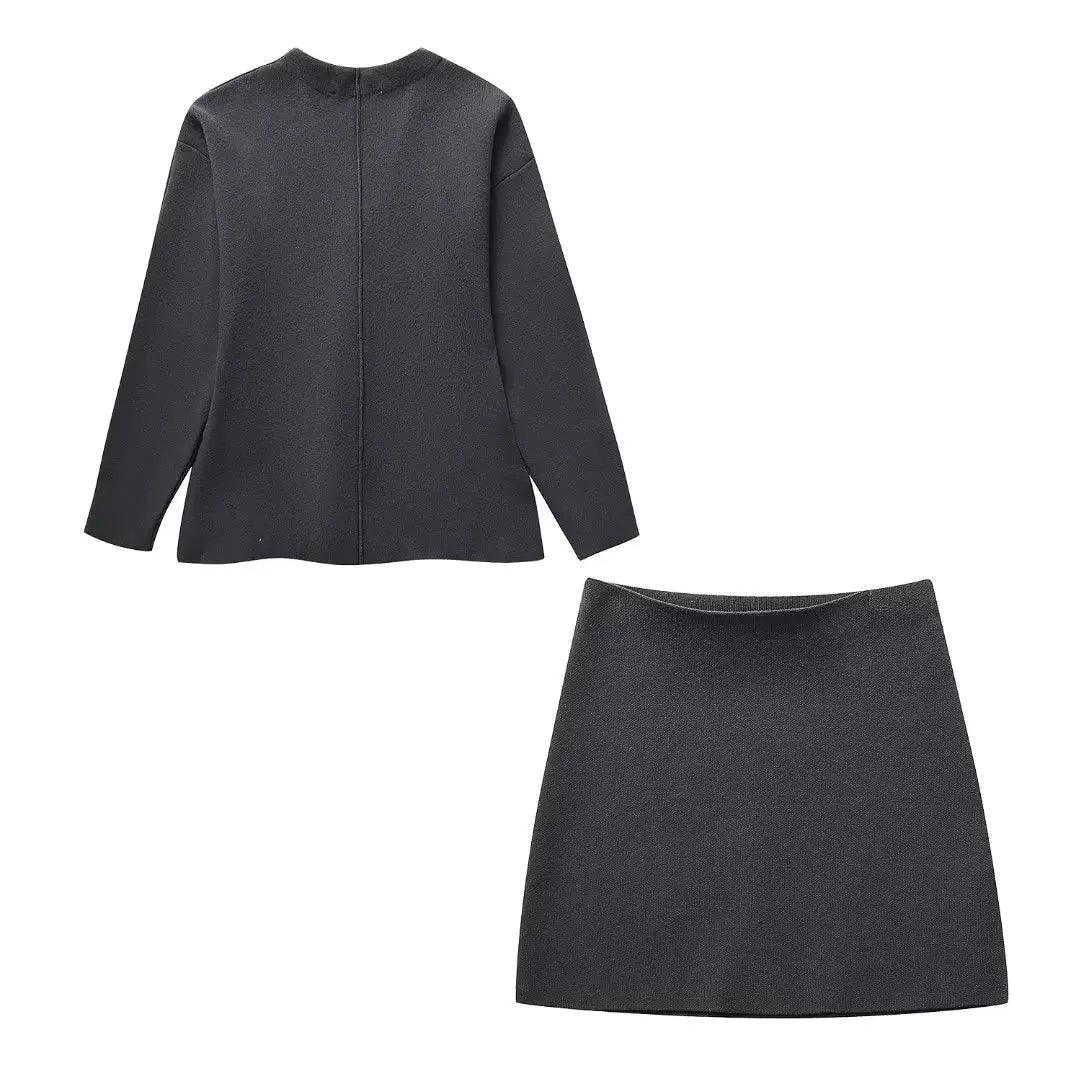 V-Neck Cardigan & High-Waist Mini Skirt Set