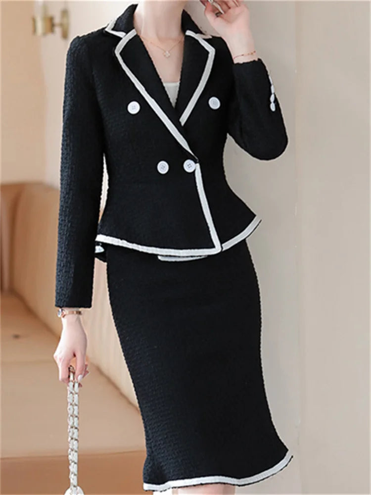 Long Sleeve Blazers for Women 2024 New Fashion Office Ladies Turn Down Collar Slim Jacket Loose Double Breasted Coats