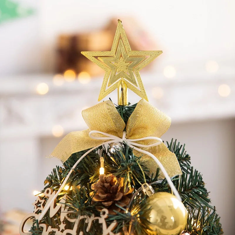 45/60cm Mini Christmas Tree With Lights DIY Desktop Golden Red Christmas Decorations 2024 New Year Home Party Windows Ornaments