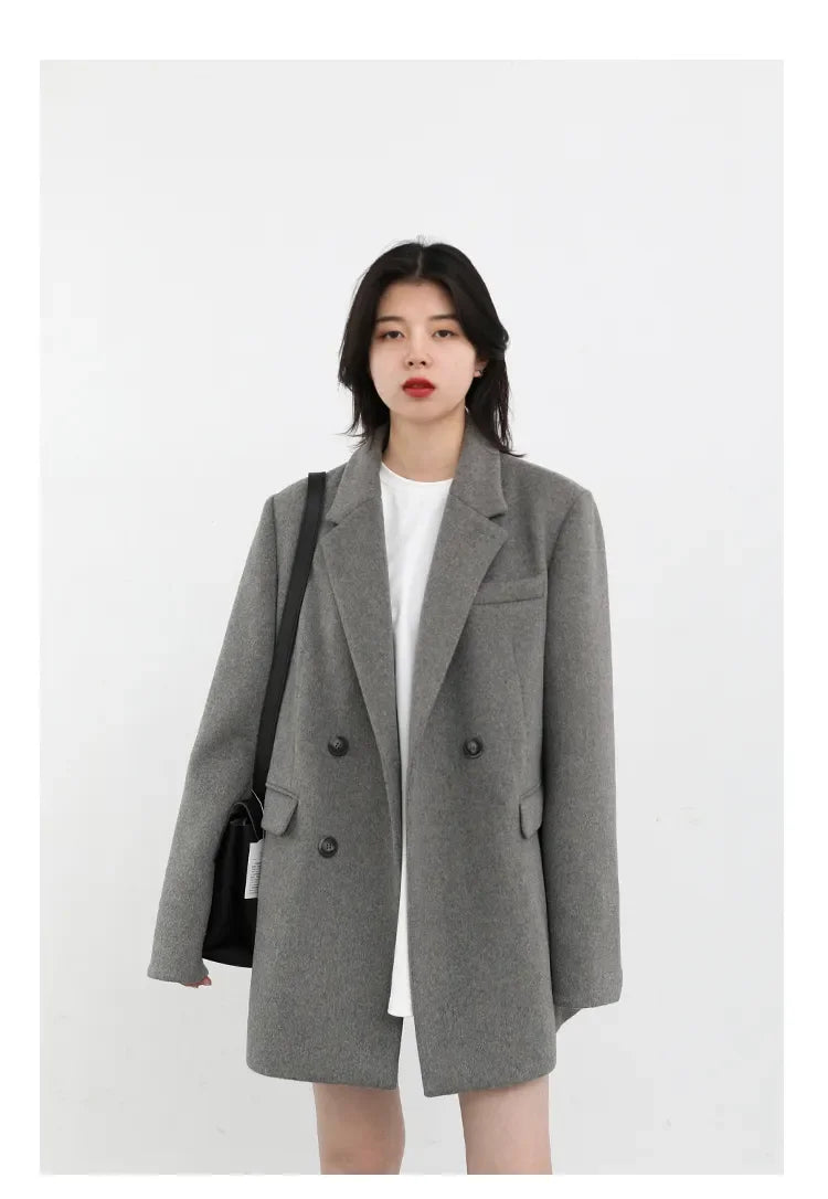 Chic Ven: 2024 Mid-Length Wool Blend Blazer Coat