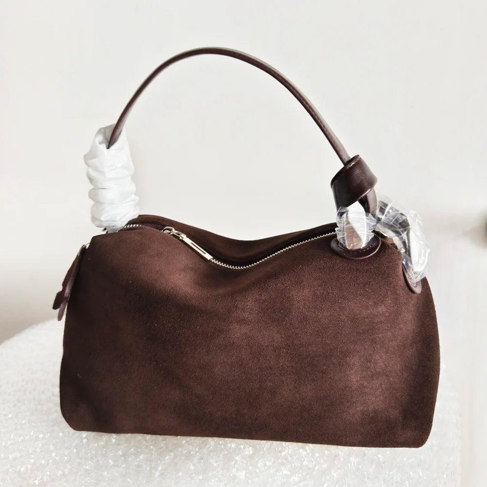 Upgraded Dark Red Coffee Suede Tote