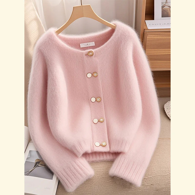 Pink Round Neck Sweater Cardigan