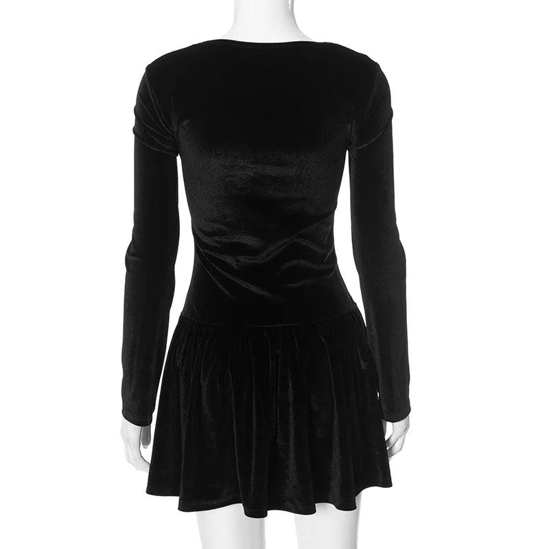 Elegant Velvet Pleated Mini Dress - Trendy Mix