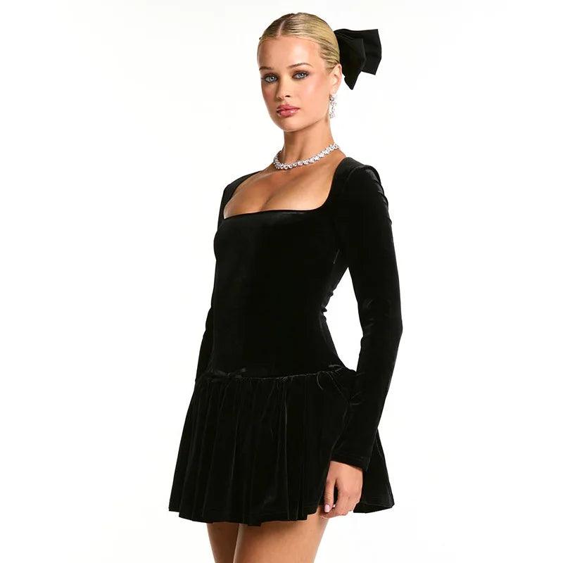 Elegant Velvet Pleated Mini Dress - Trendy Mix