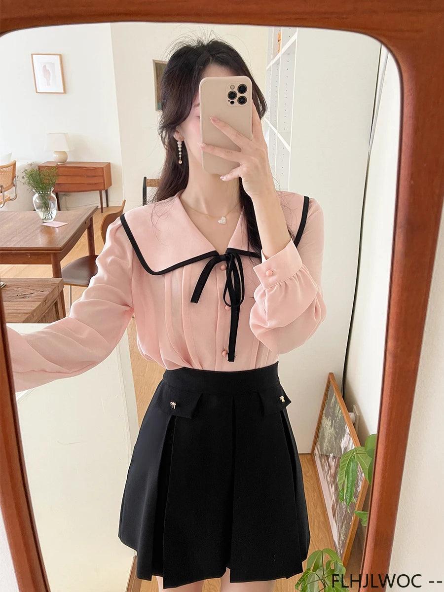 Charming Pink Bow-Tie Blouse