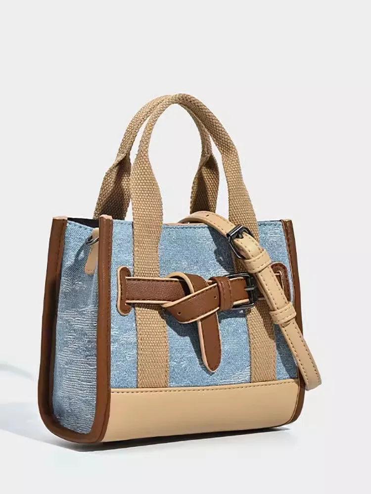 Chic Denim Crossbody Bag with Flap Pocket - Trendy Mix