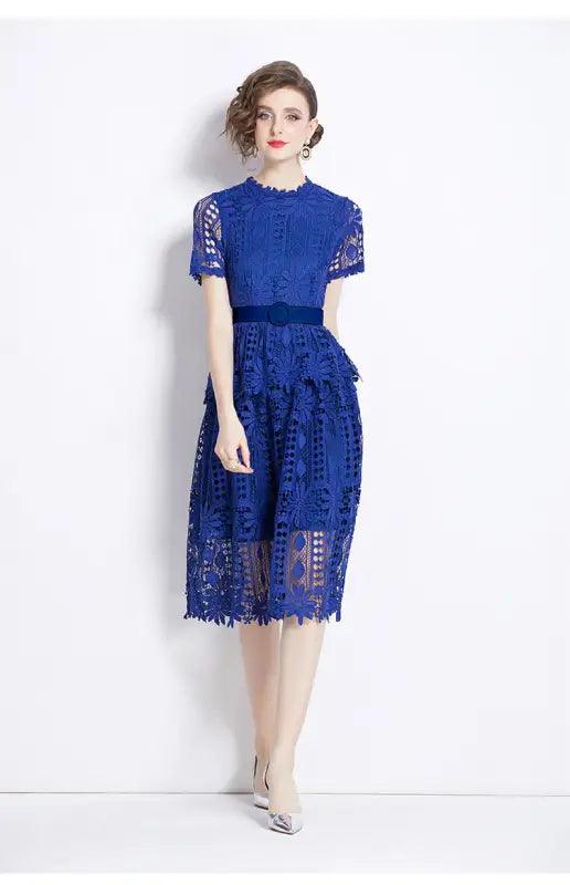 A- Line Crocheted Hollow Lace Dress - Trendy Mix