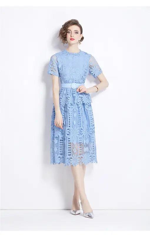 A- Line Crocheted Hollow Lace Dress - Trendy Mix