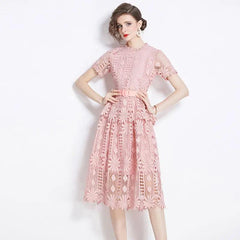 A- Line Crocheted Hollow Lace Dress - Trendy Mix